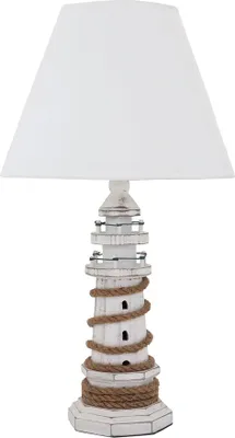 Produktbild von Tischlampe LIGHTHOUSE weiß braun Leuchtturm maritime Lampe Beach House E27