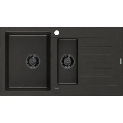 Obrázek produktu pro Mexen Matias 1,5-miskový granitový dřez s odkapávačem 900 x 505 mm, Černá/Zlatá kovová, sifon Černá - 6502901505-75-B