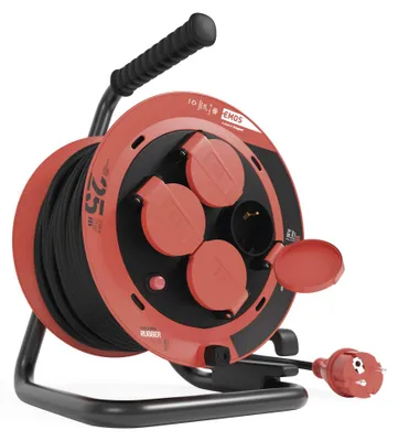 Gummi-Kabeltrommel – 4 Steckdosen, 25m, 1,0mm2 