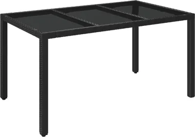 Produktbild von vidaXL Gartentisch mit Glasplatte Schwarz 150x90x75 cm Poly Rattan