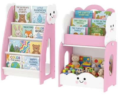 Produktbild von AIYAPLAY Bücherregal Kinder 3 in 1 Kinderregal mit 4 Ablagen, Nachttisch