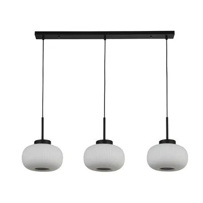 Immagine prodotto di Lumina lampada a sospensione a 3 luci paralumi in vetro nero bianco scanalato E27