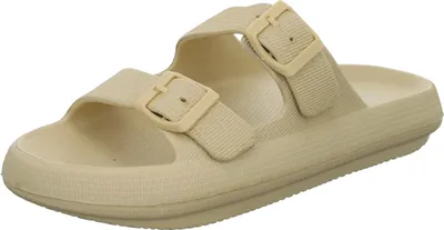 Produktbild von Beige Synthetik Badelatsche mit Schnalle, wasserabweisend, ohne Absatz