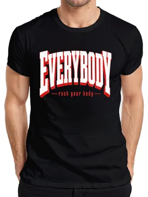 Obrázek produktu pro Tričko s potiskem "Everybody rock your body", retro motiv 90. let, popová hudba, pánské, barva: černá, velikost: 3XL