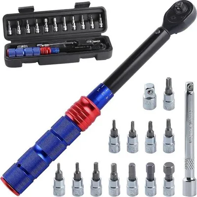 Image de Jeu de 15 clés dynamométriques à cliquet à embout 1/4 pouce pour vélo