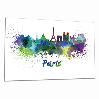 Produktbild von Wallario Herdabdeckplatte aus Glas, Größe 80 x 52 cm 1-teilig, Motiv Städte als Aquarell - Skyline von Paris