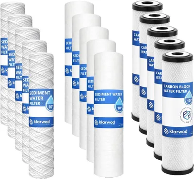 Produktbild von 15x Wasserfilter 10 Zoll Sediment String, Schaumstoff, Aktivkohle Kartuschen | Universal für 10" Filtergehäuse und Umkehrosmose | Wasserfilterpatrone