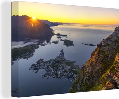 Obrázok produktu pre OneMillionCanvasses® - Výtlačky na plátne - 140x90 cm, Západ slnka nad horami na Lofotoch, nástenná dekorácia