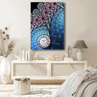 Produktbild von Opviq, 70100CS-011, Dekorative Leinwand-Wanduhr, Mehrfarbig, 100 % WILDLEDER-CANVAS, 70 x 100 cm