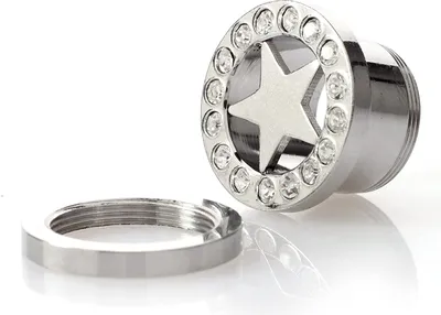 Immagine prodotto di Ear Flesh Star Tunnel Piercing a vite con pietre bianche 1757.12mm