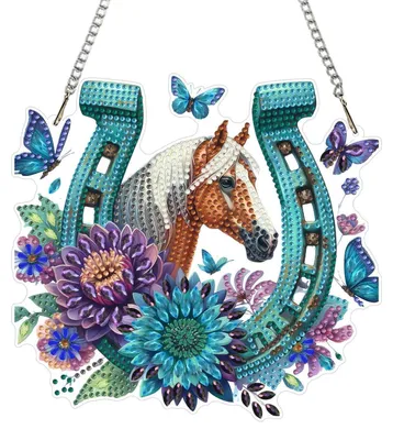 Produktbild von Diamantmalerei Anhänger Pferd & Schmetterling 5D Acryl Set Fensterbilder Hängend Ornament Dekoration