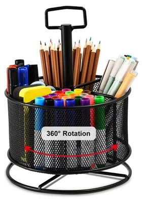 Image de Organisateur de bureau en mesh - Porte-stylos multifonctionnel rotatif à 360°