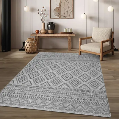 Produktbild von TT Home In-& Outdoor Teppich Wetterfest Balkon Küche Wohnzimmerteppich Boho Geometrisches Design Rauten Modern Größe 200x280 cm