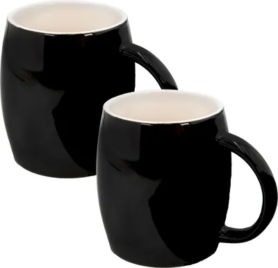 Produktbild von Intirilife 2x Tasse mit Henkel aus Keramik in Schwarz - 400 ml - Tasse Becher für Kaffee Tee Cappuchino spülmaschinenfest Geschenkidee für Familie Freunde oder Kollegen