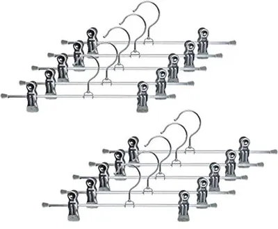 Produktbild von Rutschfeste, platzsparende Kleiderbügel für Hosen und Röcke mit Clips – Set mit 10 Stück – Silber