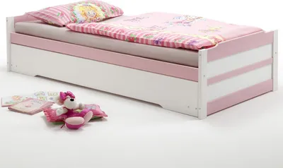Produktbild von Ausziehbett LORENA weiß/rosa 90x200 cm Bett mit Stauraum Tagesbett