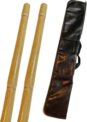 Produktbild von TEKKA BUDO 2er Set Escrima Stock ungeschält mit Transporttasche - 65 cm Rattan Vollkontakt Stick - Ungeschältes Holz mit Außenschale, Kali Arnis