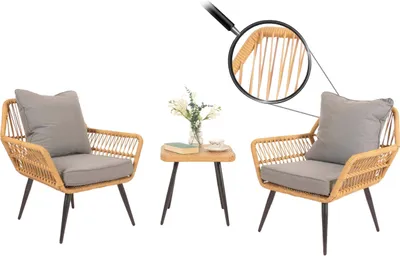 Produktbild von Poly-Rattan Garnitur HWC-N34, Balkon-Set Gartengarnitur Sitzgruppe Stuhl Beistelltisch - dunkelgrau