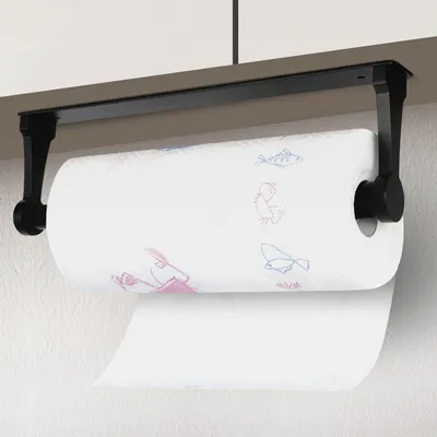 Produktbild von Küchenrollenhalter Ohne Bohren, Küchenpapierhalter mit Schrauben, Aluminiumlegierung Toilettenpapierhalter, Wandmontage, Für Küche, Bad, Schrank & Büro, zum Kleben Oder Bohrbar, Schwarz
