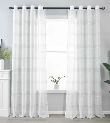 Produktbild von 2er Set Halbtransparente Gardinen mit Ösen HxB 245x140 cm Taupe »Frankfurt« Leinenbindung Robust Formstabil Linienmuster 202460-2