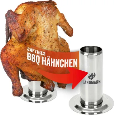 Produktbild von LANDMANN Hähnchenhalter Aromatisieren Marinaden Flüssigkeiten für geschlossene Grillgeräte Backöfen Inkl. Anleitung Rezept 250 ml Behälter Edelstahl