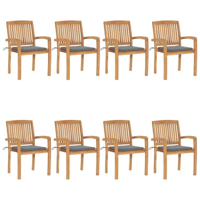 Produktbild von Stapelbare Gartenstühle mit Kissen 8 Stk. Massivholz Teak