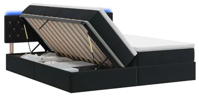 Productafbeelding van LED-bed met opbergruimte en matras, zwart, 200 x 200 cm, fluweel