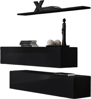 Image de Ensemble meubles salon SWITCH SBII – Noir brillant – Meuble TV et étagère murale design