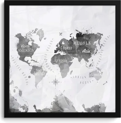 Produktbild von MuchoWow® MuchoWow® Gerahmtes Poster Weltkarten - Ölgemälde - Abstrakt 40x40 cm - Poster mit zchwarzem Bilderrahmen - Mit Rahmen - Wanddekoration Schlafzimmer
