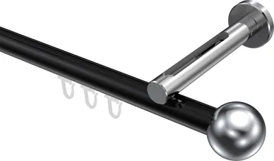 Produktbild von Interdeco Innenlaufstange / Gardinenstange mit Innenlauf Schwarz / Chrom, Typ Siteno Luino (Kugel), 20 mm Ø 1-läufig, 200 cm