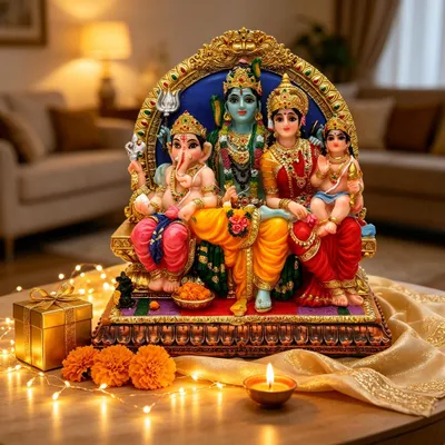 Productafbeelding van Hindoe God Shiva Familie Murti Standbeeld 6.5 inch voor Home Temple