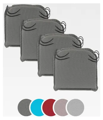 Produktbild von Sitzkissen für den Außenbereich, 4er Set, 44x47 cm, Stuhlkissen, Sitzauflagen für Gartenmöbel, mit Eckbändern, abnehmbarer und waschbarer Bezug, 6 cm dick, anthrazit grau