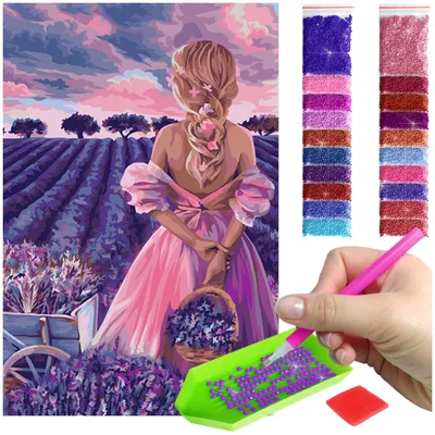 Produktbild von ARTULIO - Diamond Painting Set - Frau im Lavendelfeld - 60 × 40 cm - Groß XXL - Bilder DIY, Crystal Art, Home Wand Deko, Komplettset Mosaik