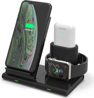 Image de 3-en-1Chargeur sans fil Chargeur magnétique rapide pour IOS Téléphone Watch Casque Noir