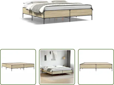 Produktbild von The Living Store Bettgestell Sonoma-Eiche 200x200 cm Holzwerkstoff und Metall