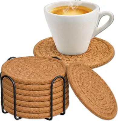 Immagine prodotto di Set di 8 sottobicchieri in cotone intrecciato in un supporto metallico