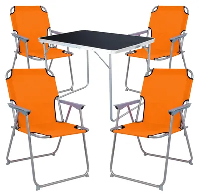 Image de Set de camping 5 pièces Table de camping + 4 chaises de camping pliantes Orange