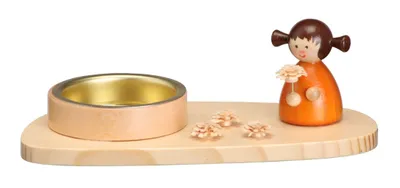 Imagen del producto de Soporte para velas tipo "tealight" con forma de ángel y estrella, color naranja. Dimensiones: 13x4,5x5,5 cm. Producto nuevo