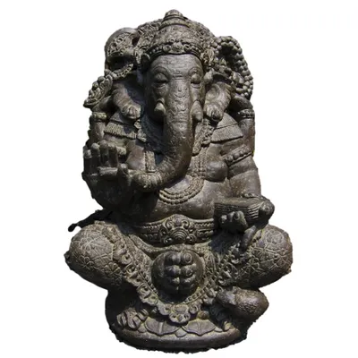 Produktbild von Ganesha auf Lotus aus Steinguss perfekt für den Garten die Terrasse oder den Vorgarten ist Frostfest Witterungsbeständig und neu 80cm H, KA-BR-GLO-80