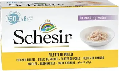 Produktbild von SCHESIR Hühnerfilets in Brühe – Nassfutter für Katzen – 6x50g