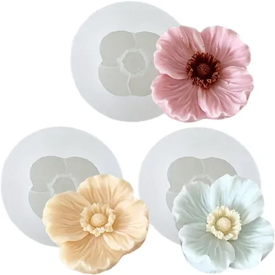 Immagine prodotto di 3 stampi in silicone a forma di fiore, ideali per creare candele 3D e altri progetti fai-da-te