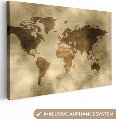 Produktbild von OneMillionCanvasses® - Leinwandbilder - 140x90 cm, Weltkarte - Aquarell - Muster, Wandbilder Kunstdruck Wanddekoration