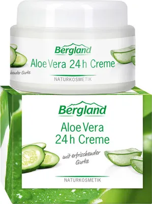 Produktbild von Die Aloe Vera 24 h Creme versorgt die Haut intensiv mit Feuchtigkeit. Die wertvollen Pflanzenwirkstoffe wie Bio Aloe Vera und Gurkenhydrolat, sowie Avocado-Öl, Bio Moringa-Öl, Hyaluronsäure und Bio Melonenextrakt erhöhen das Feuchthaltevermögen der Haut, 50 ml