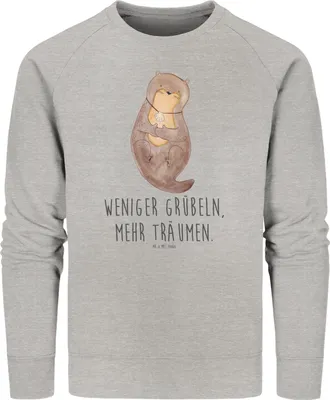 Produktbild von Mr. & Mrs. Panda Baumwoll Pullover Otter Muschel Größe XS - Heather Grey - Geschenk, Träumen, Positiv, Motivation, Pulli, Sweater, Optimistisch, Rundhals, Sweatshirt