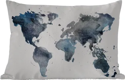 Produktbild von MuchoWow® Outdoor Kissen - Weltkarte - Aquarell - Abstrakt - 50x30 cm - Wetterfest - Lounge Kissen - Sofa kissen - Wohnzimmer Dekoration