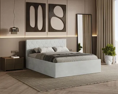 Produktbild von Polsterbett RADIUS mit Kopfteil, 180x200 cm, Doppelbett mit Bettkasten und Lattenrost aus Holz, Velourstoff, Farbe: Hellgrau