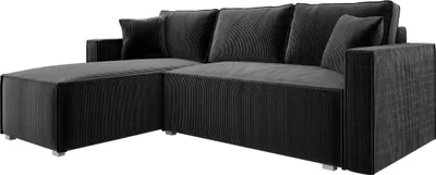 Produktbild von Ecksofa mit Schlaffunktion und Bettkasten NOEMI 145x235 cm, Eckcouch Cord Grau, Sofa L-Form, Universal Ottomane, Couch mit Wellenfeder - PS 34