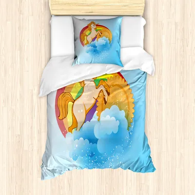 Produktbild von ABAKUHAUS Einhorn Mantele, Karikatur-Kind-Regenbogen, Milbensicher Allergiker geeignet mit Kissenbezügen, 135 cm x 200 cm - 80 x 80 cm, Mehrfarbig