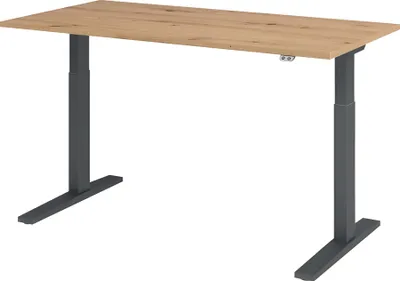 Imagen del producto de Escritorio de pie y sentado eléctrico, 160x80 cm, roble claro/grafito, rectangular