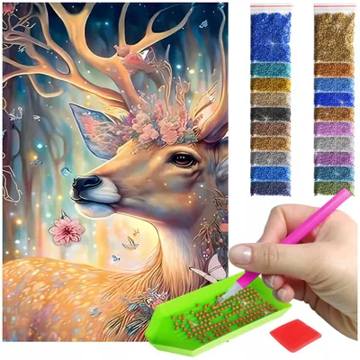 Zdjęcie produktu dla Haft diamentowy ARTULIO - Jeleń w bajkowym lesie - 60 x 40 cm - Diamond painting, Kompletny zestaw: mozaika + akcesoria